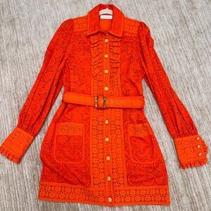Zimmermann Orange Bishop Sleeve Mini Dress for Cocktail, Size 3